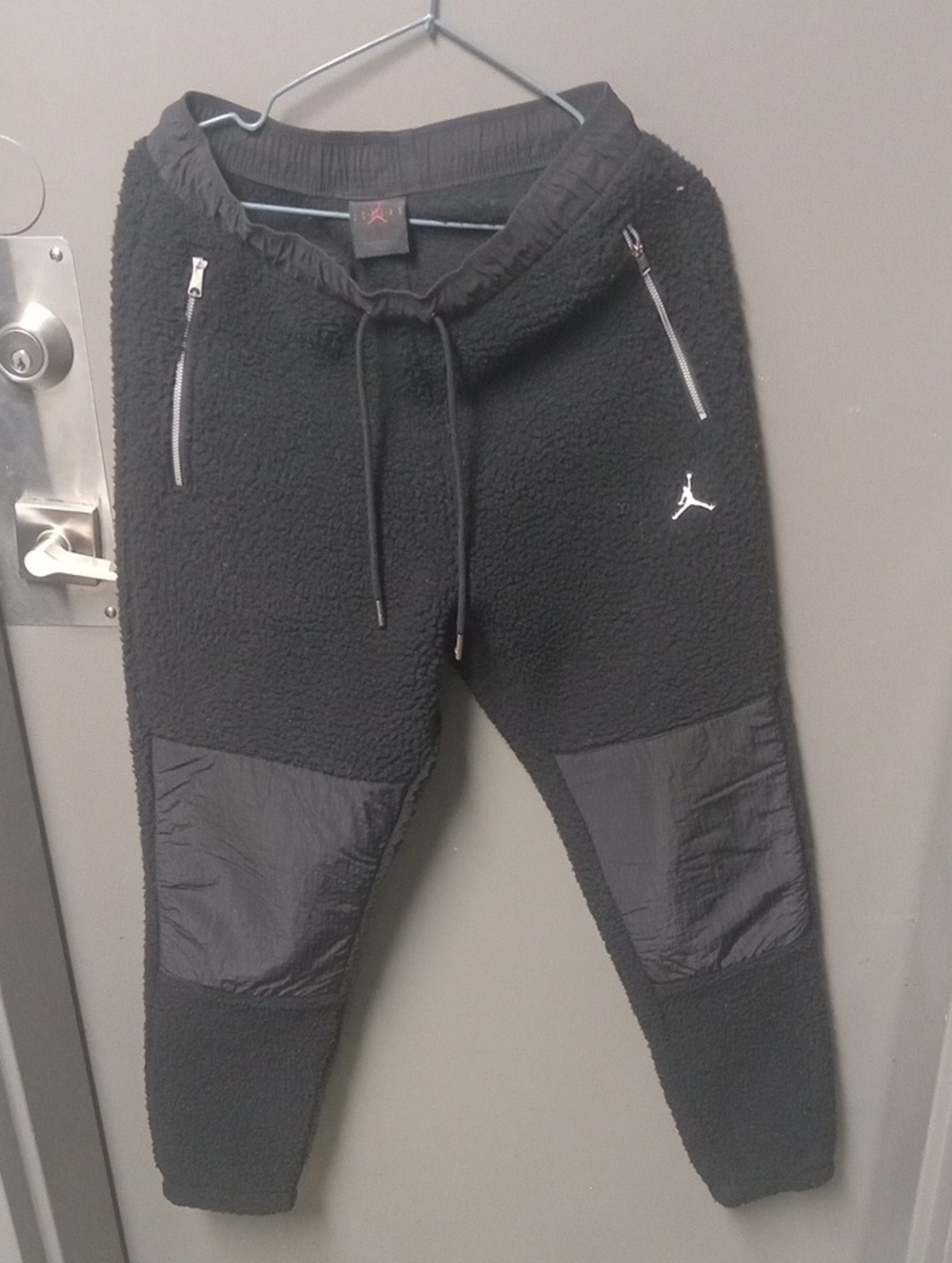 Nike Air Jordan Black Sherpa Jogger Pants with White Jumpman XS
